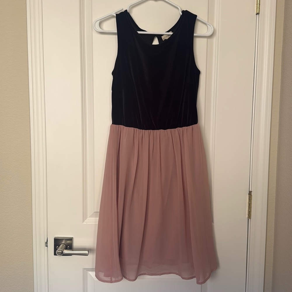 Nude/ black midi dress
